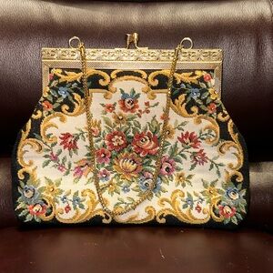 Embroidered Tapestry Kisslock Handbag